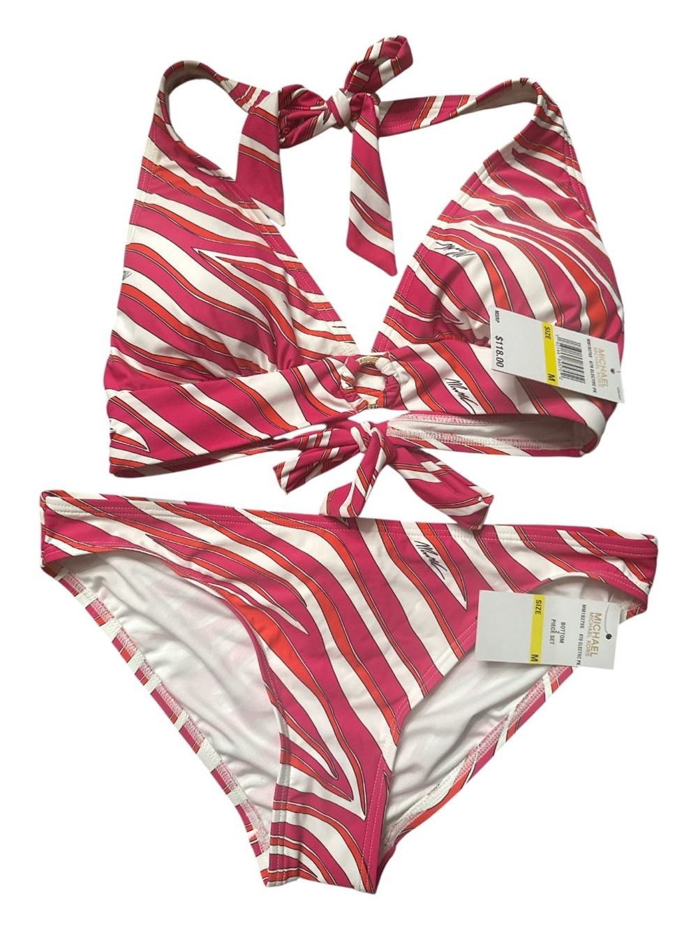 Michael Kors Pink and White Striped Halter Bikini Set Size Medium NWT - Picture 2 of 4
